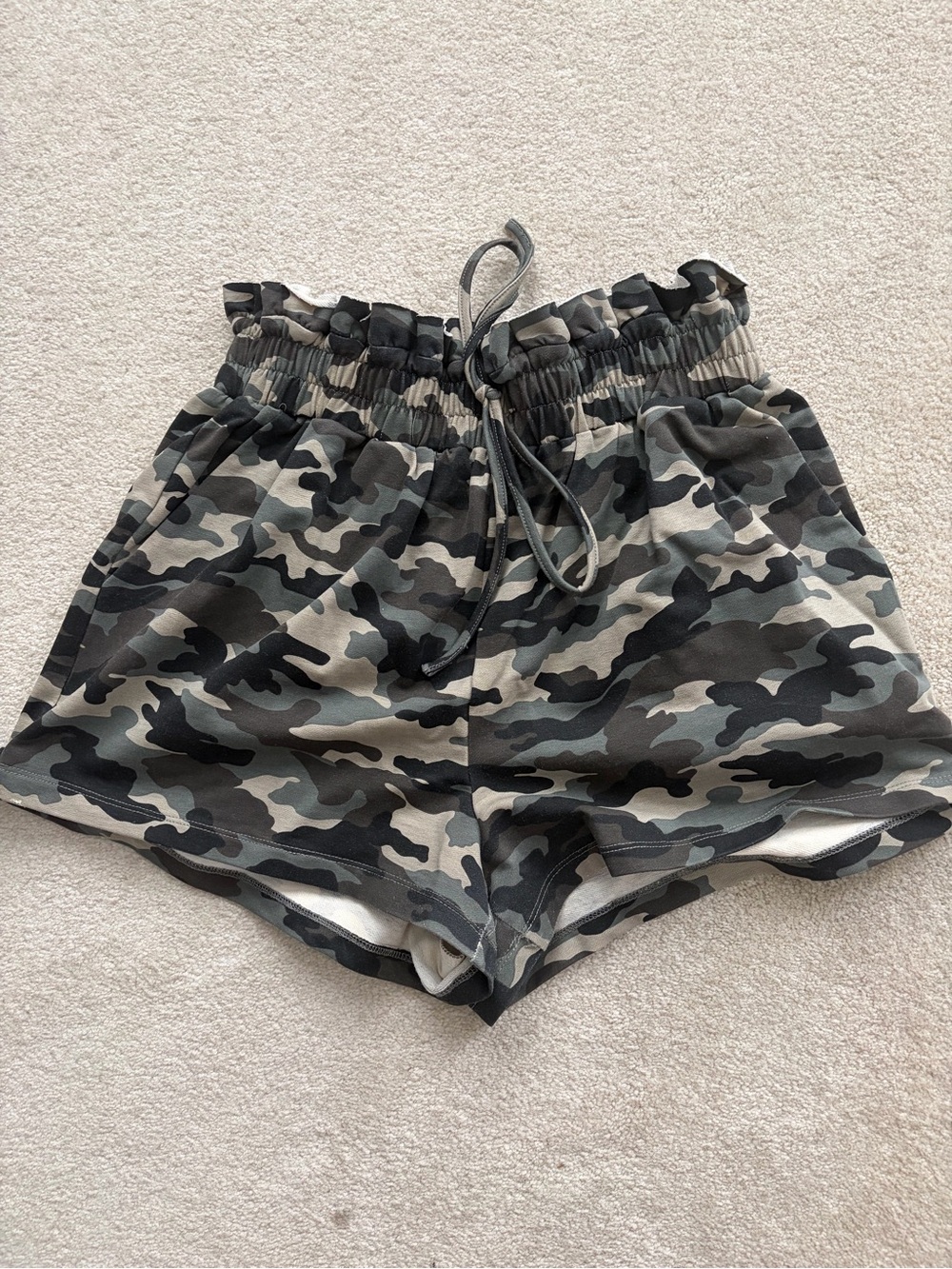 Endless Rose Camo Paperbag Drawstring Shorts - Black, Gray, Green